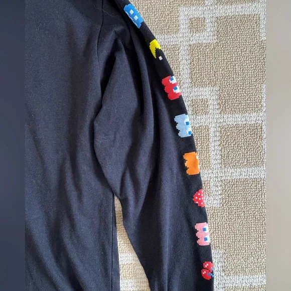 Pac Man Arcade Graphic Retro Long Sleeve T Shirt Gamer Streetwear Lounge Black M - Picture 5 of 5